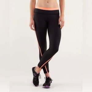 LULULEMON Run: Pace Tight Black / Pop Orange / Bleached Coral Back Zip Pocket 4